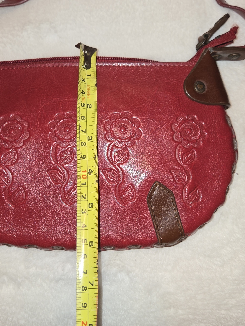 Red Floral Embossed Leather Mini Bag - Picture 4 of 5